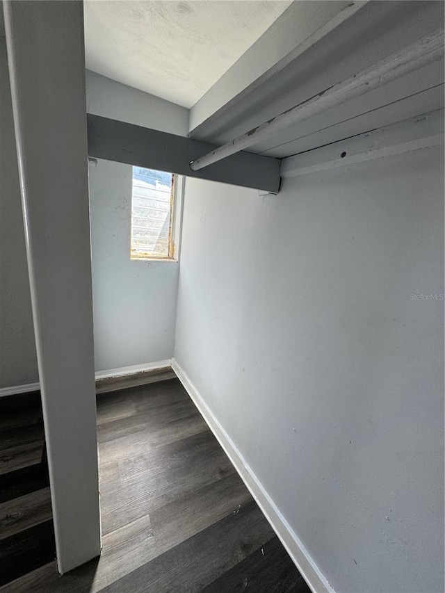 basement featuring dark hardwood / wood-style floors