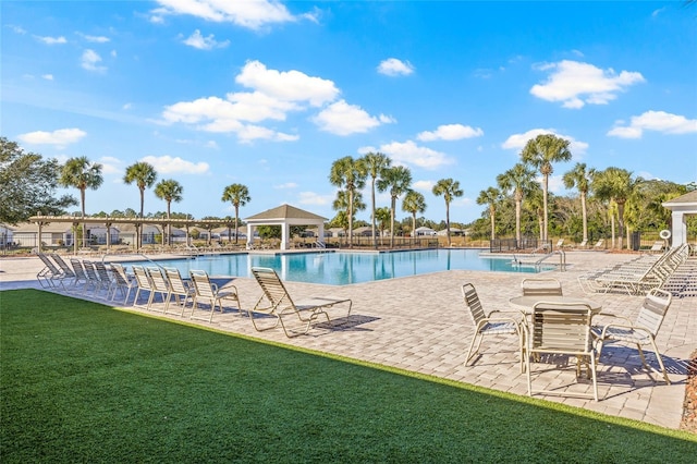 view of swimming pool with a patio