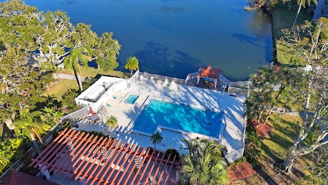 aerial view featuring a water view