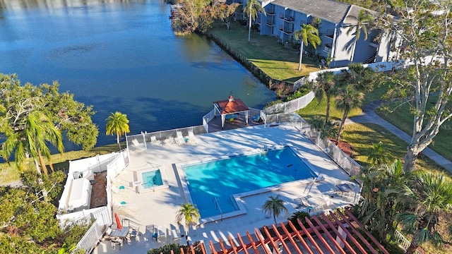 aerial view featuring a water view