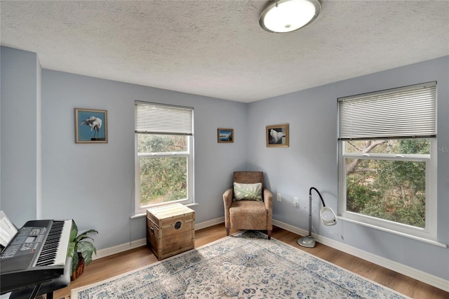 sitting room featuring a textured ceiling and light wood-type flooring