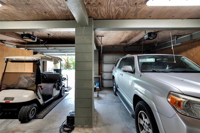 garage with a garage door opener