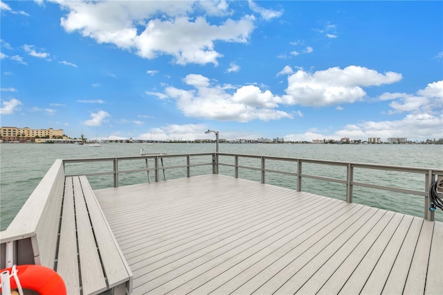 view of dock with a water view