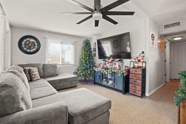 living room featuring ceiling fan