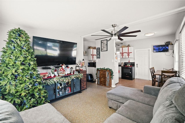 living room featuring ceiling fan