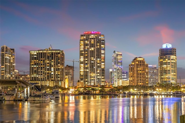 view of city with a water view