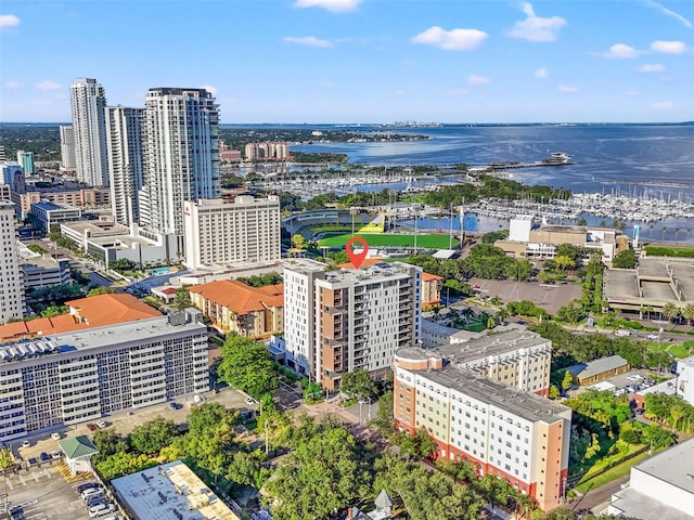 bird's eye view featuring a water view