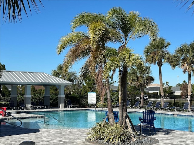 view of swimming pool featuring a gazebo