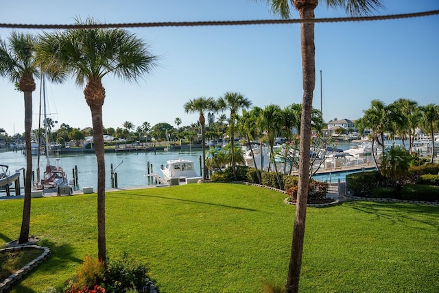 property view of water featuring a dock