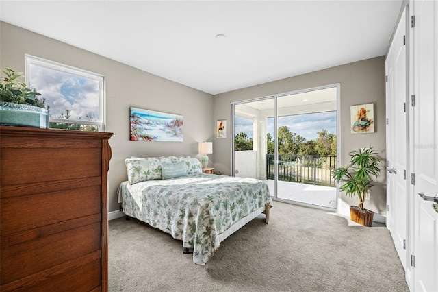 carpeted bedroom with access to exterior and multiple windows