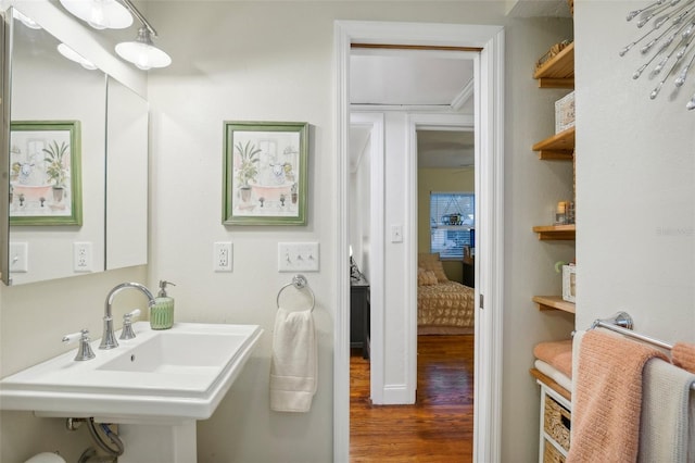 bathroom featuring hardwood / wood-style floors and sink