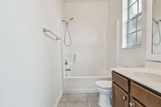 full bathroom featuring toilet, tile patterned flooring, shower / bathtub combination, and vanity