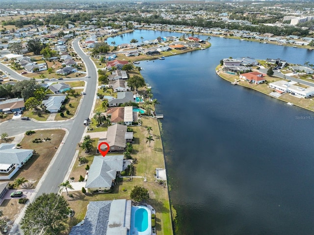 bird's eye view featuring a water view