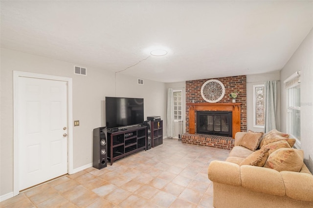 living room with a fireplace