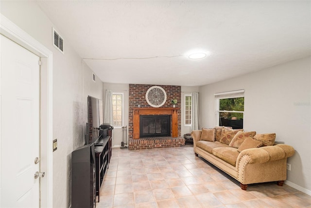 living room with a fireplace