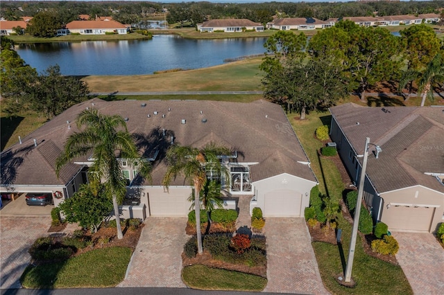 bird's eye view featuring a water view