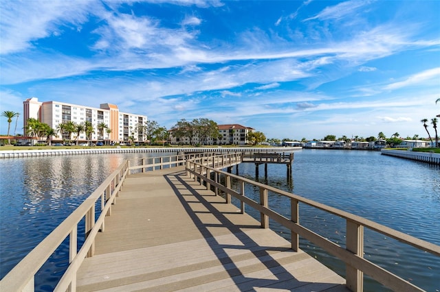 dock area featuring a water view