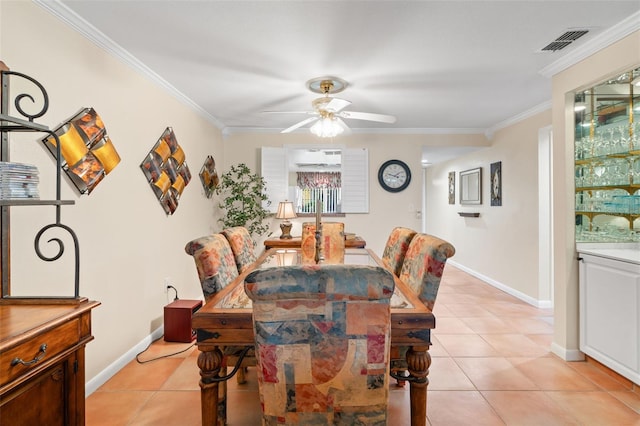 19029 US Highway 19 Unit 25D, Clearwater, FL 33764 - dining room with ornamental molding, visible vents, a ceiling fan, and light tile patterned floors