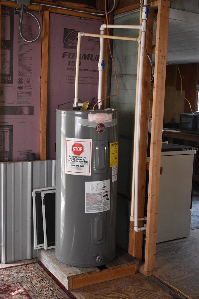 utility room featuring water heater