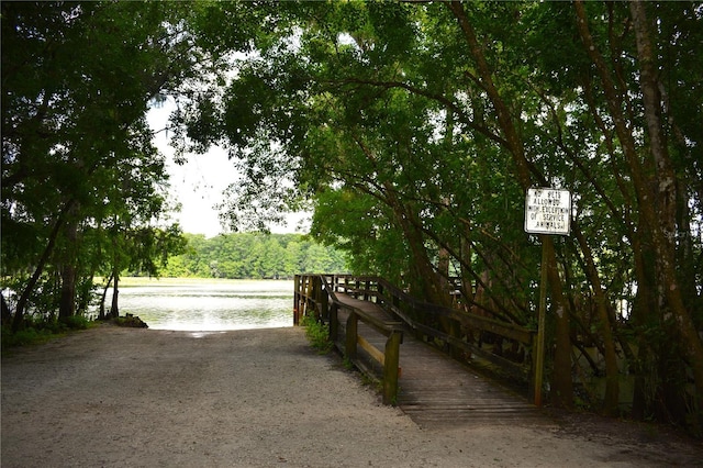 exterior space featuring a water view