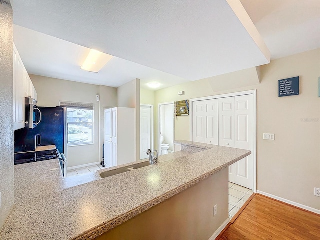 kitchen featuring electric stove, sink, and light hardwood / wood-style floors