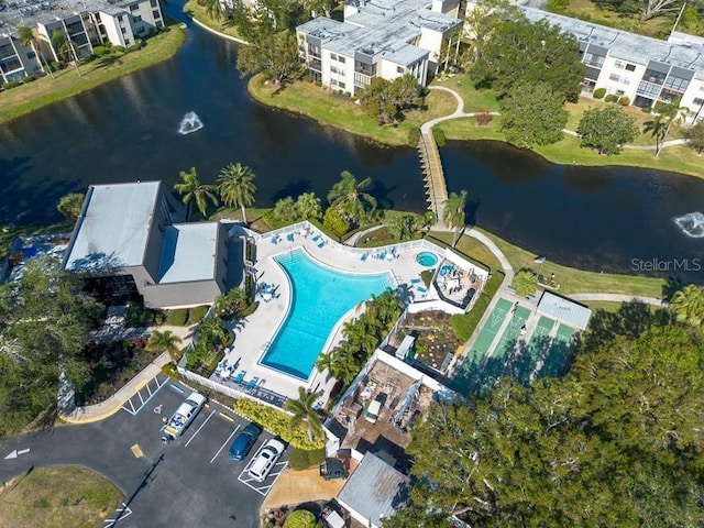 aerial view with a water view