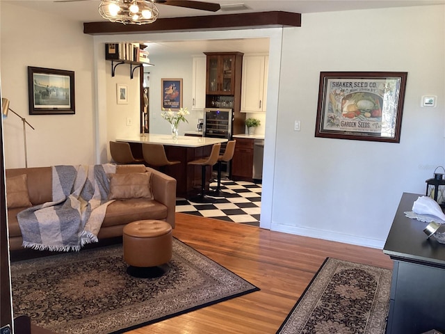 living room with dark wood-type flooring