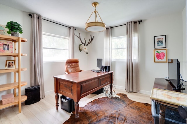 office space featuring light hardwood / wood-style floors