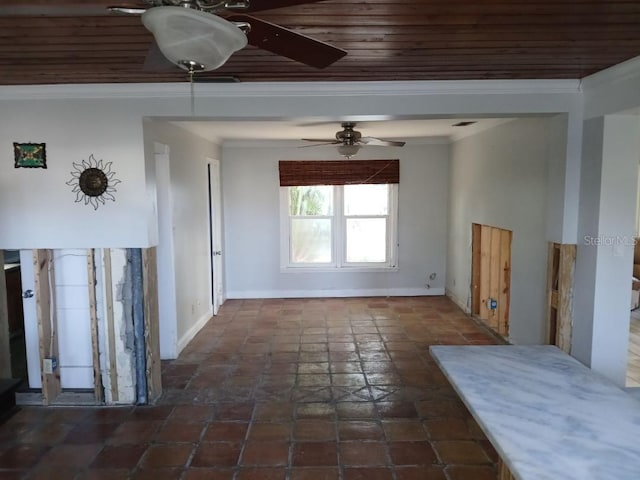 spare room with wood ceiling and ornamental molding