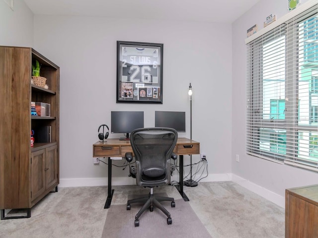 office space with light colored carpet