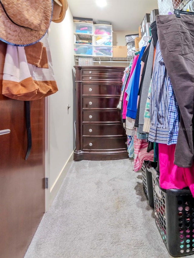 spacious closet with light colored carpet