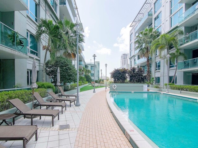 view of pool featuring a patio