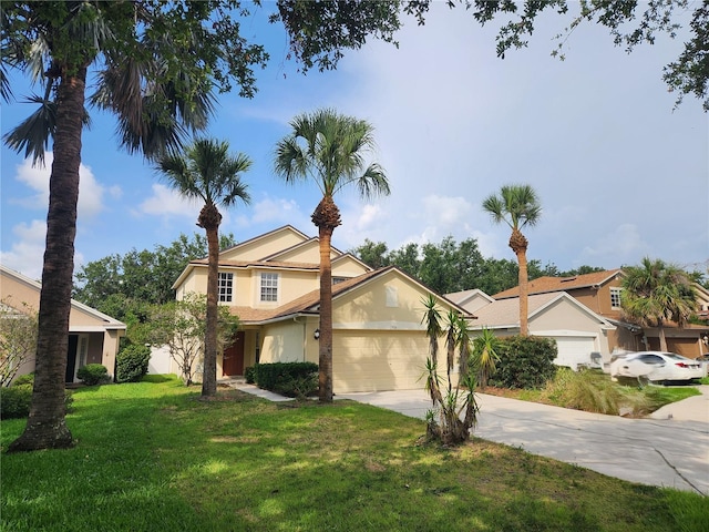 11908 Whisper Creek Dr, Riverview, FL 33569 - view of front of home with driveway, an attached garage, a front lawn, and stucco siding