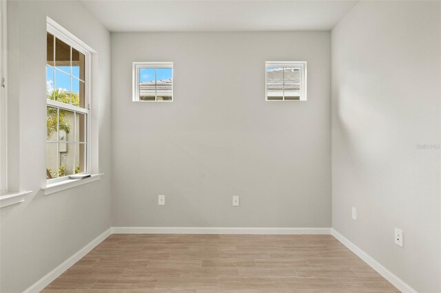 empty room with light hardwood / wood-style flooring and a wealth of natural light