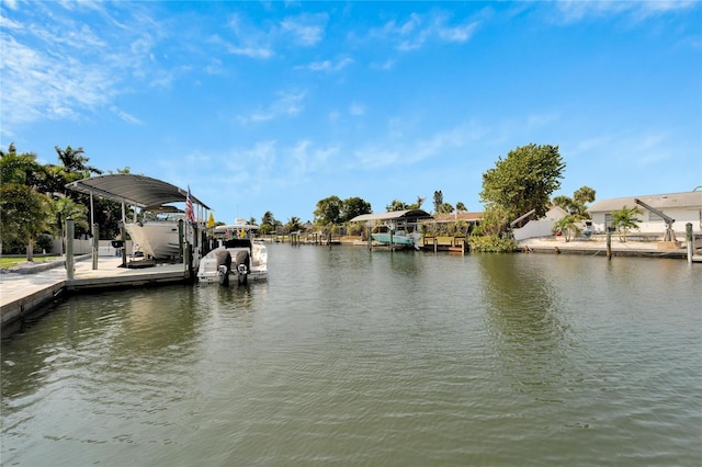 view of dock with a water view