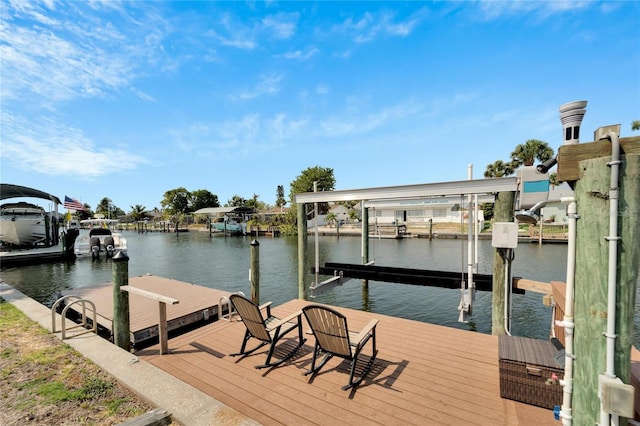 view of dock with a water view