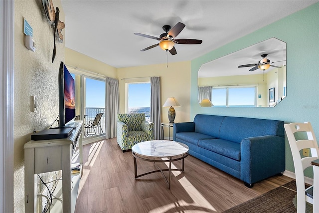 living room featuring hardwood / wood-style floors and a wealth of natural light