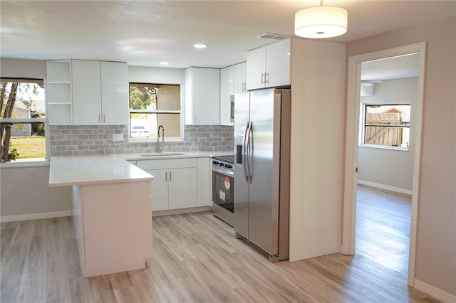 kitchen featuring backsplash, sink, white cabinets, and stainless steel appliances