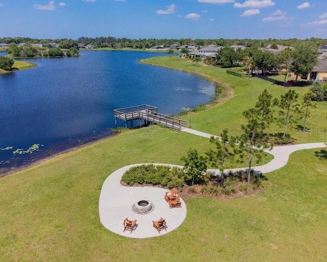 aerial view with a water view