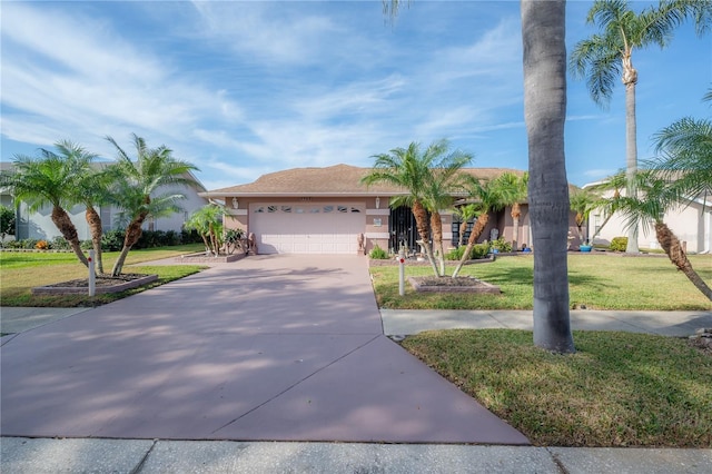 view of front facade with a front yard and a garage