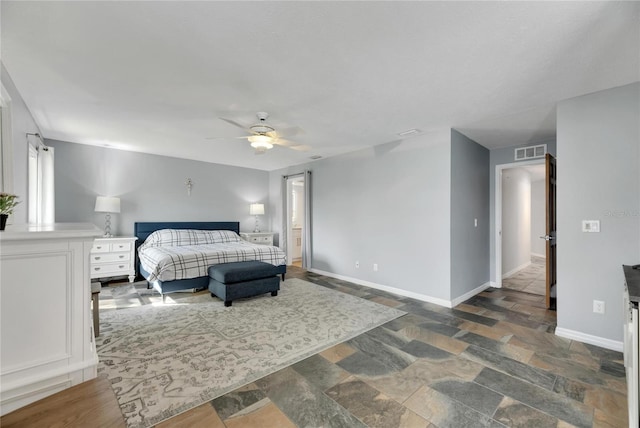 bedroom featuring ceiling fan