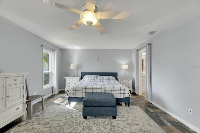 bedroom featuring ceiling fan