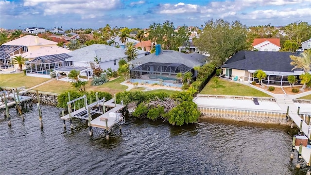 aerial view with a water view