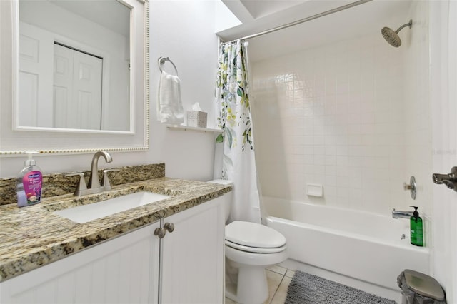 4327 Murfield Dr E, Bradenton, FL 34203 - bathroom featuring vanity, tile patterned floors, shower / bath combo, and toilet