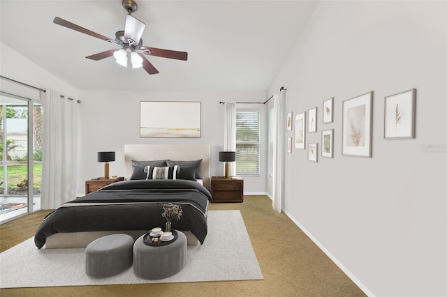 4327 Murfield Dr E, Bradenton, FL 34203 - carpeted bedroom featuring access to outside, vaulted ceiling, and multiple windows