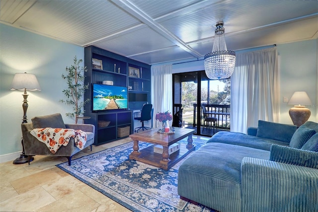 living room with an inviting chandelier