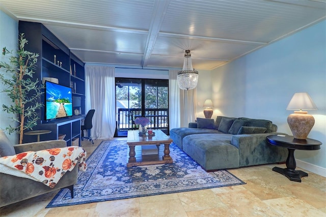 living room with a notable chandelier