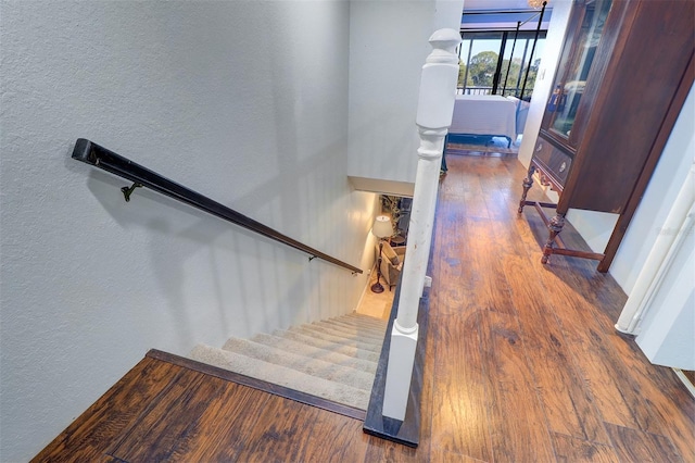 stairway featuring hardwood / wood-style floors