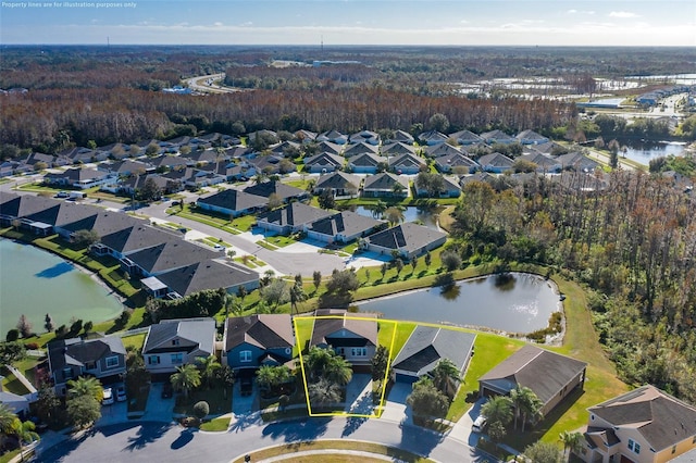 aerial view with a water view