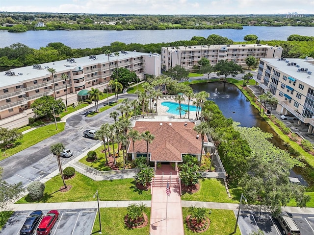 aerial view with a water view